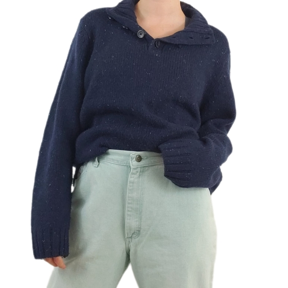 Chunky knit cozy henley sweater wool blend boyfriend fit